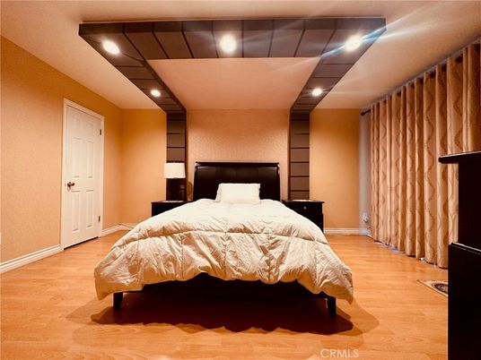 Bedroom, Interior, Recessed Lighting, Wood Texture Flooring