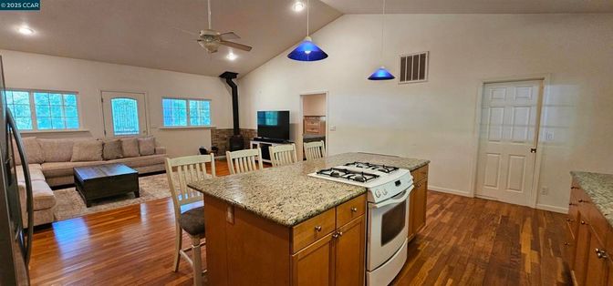 Interior, Kitchen, Living room, Pendant Lights, Recessed Lighting, Wood Texture Flooring