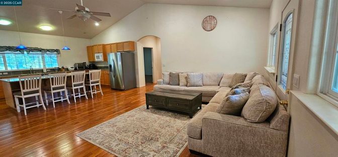 Dining room, Interior, Kitchen, Living room, Pendant Lights, Recessed Lighting, Wood Texture Flooring