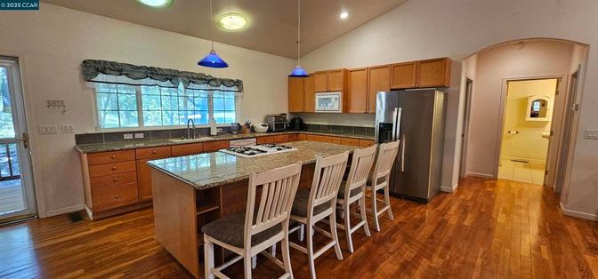 Interior, Kitchen, Pendant Lights, Recessed Lighting, Wood Texture Flooring