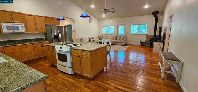 Interior, Kitchen, Living room, Pendant Lights, Recessed Lighting, Stainless Steel Appliances, Wood Texture Flooring