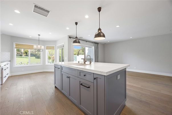 Chandelier, Interior, Kitchen, Pendant Lights, Recessed Lighting, Wood Texture Flooring