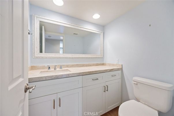 Bathroom, Interior, Recessed Lighting, Wood Texture Flooring