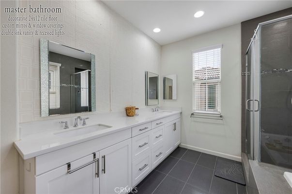 Bathroom, Dual Sink Vanities, Glass Shower, Interior, Recessed Lighting