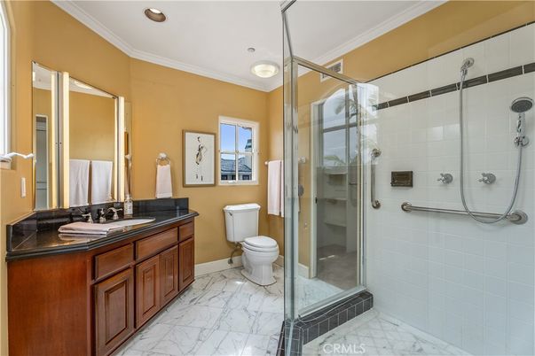 Bathroom, Glass Shower, Interior, Marble, Recessed Lighting