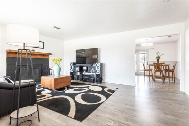 Dining room, Fireplace, Interior, Living room, Wood Texture Flooring