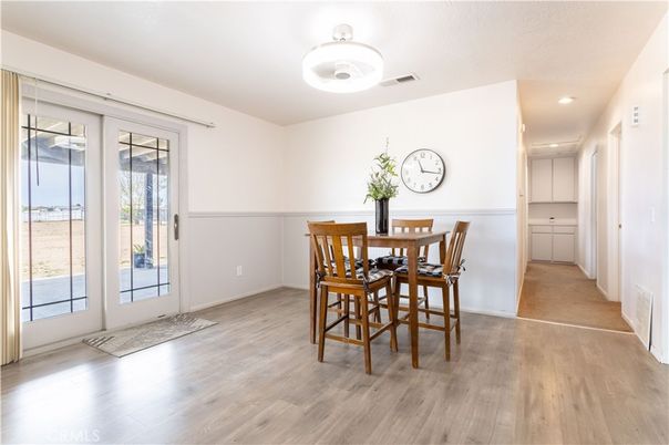 Dining room, Interior, Recessed Lighting, Wood Texture Flooring