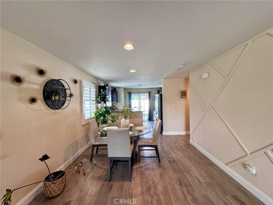 Dining room, Interior, Recessed Lighting, Wood Texture Flooring