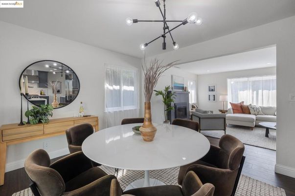 Dining room, Fireplace, Interior, Living room, Pendant Lights, Wood Texture Flooring