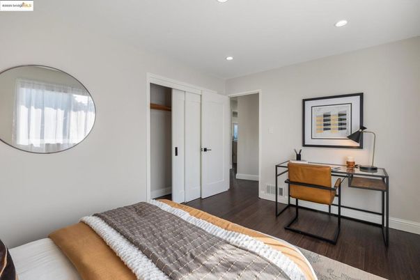 Bedroom, Home Office, Interior, Recessed Lighting, Wood Texture Flooring