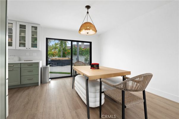 Dining room, Interior, Pendant Lights, Wood Texture Flooring