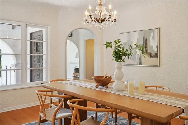 Chandelier, Dining room, Interior, Wood Texture Flooring