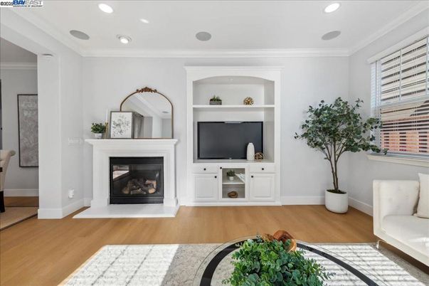 Fireplace, Interior, Recessed Lighting, Wood Texture Flooring