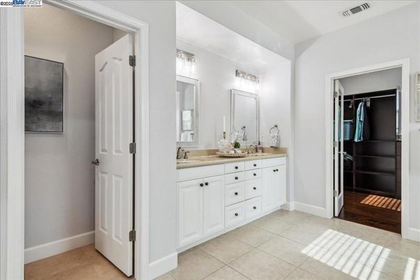 Bathroom, Dual Sink Vanities, Interior, Walk-in Closets, Wood Texture Flooring