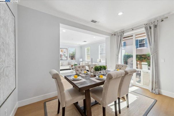 Dining room, Interior, Recessed Lighting, Wood Texture Flooring