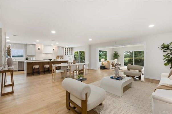 Dining room, Interior, Kitchen, Living room, Pendant Lights, Recessed Lighting, Stainless Steel Appliances, Wood Texture Flooring