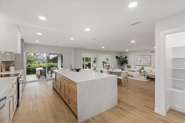 Dining room, Interior, Kitchen, Living room, Recessed Lighting, Wood Texture Flooring