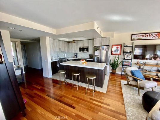 Dining room, Interior, Kitchen, Pendant Lights, Stainless Steel Appliances, Wood Texture Flooring