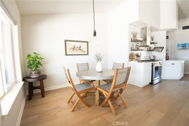 Dining room, Interior, Kitchen, Pendant Lights, Wood Texture Flooring