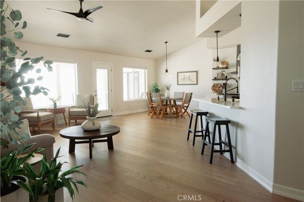 Dining room, Interior, Pendant Lights, Wood Texture Flooring
