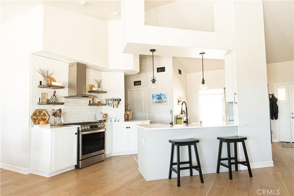 Interior, Kitchen, Pendant Lights, Stainless Steel Appliances, Wood Texture Flooring