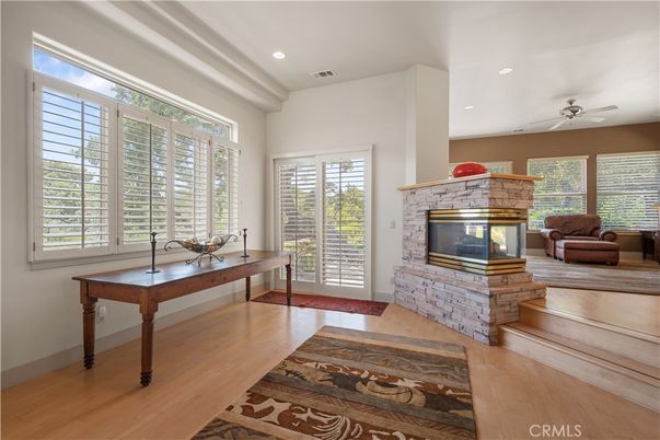 Fireplace, Interior, Recessed Lighting, Wood Texture Flooring