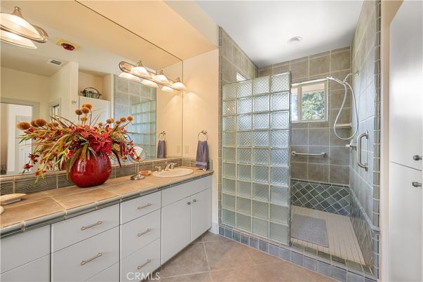Bathroom, Dual Sink Vanities, Glass Shower, Interior, Tile Countertops