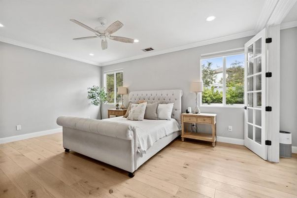 Bedroom, Interior, Recessed Lighting, Wood Texture Flooring