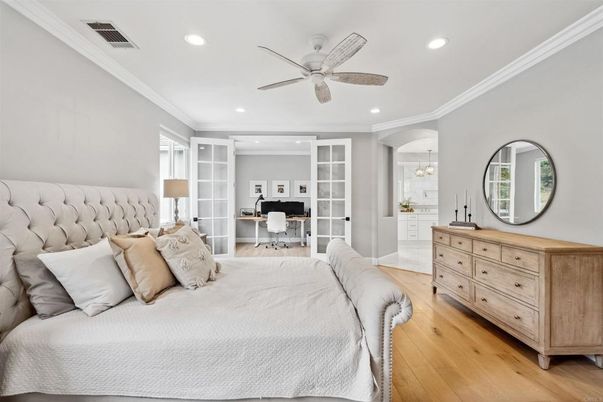 Bedroom, Home Office, Interior, Recessed Lighting, Wood Texture Flooring