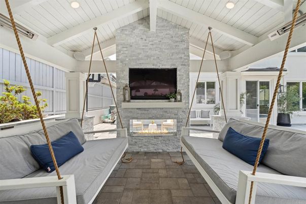 Fireplace, Interior, Living room, Recessed Lighting, Stone Walls