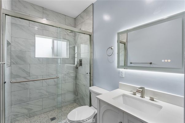 Bathroom, Glass Shower, Interior, Marble Walls, Recessed Lighting