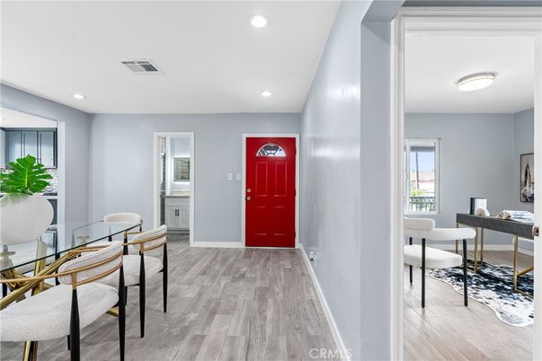 Dining room, Interior, Recessed Lighting, Wood Texture Flooring