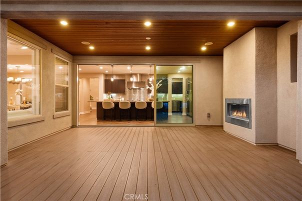 Fireplace, Interior, Kitchen, Pendant Lights, Recessed Lighting, Wooden Ceilings, Wood Texture Flooring