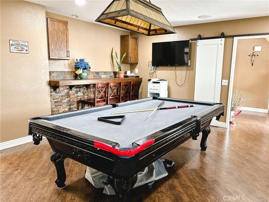 Billiard Table, Game Room, Interior, Recessed Lighting, Wood Texture Flooring