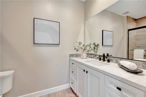 Bathroom, Dual Sink Vanities, Interior, Wood Texture Flooring