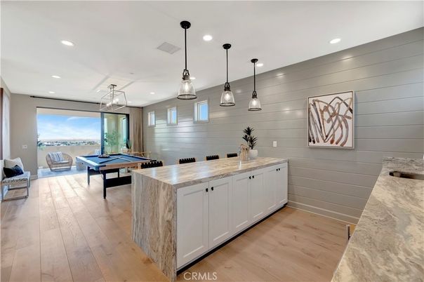 Billiard Table, Game Room, Interior, Pendant Lights, Recessed Lighting, Wood Texture Flooring