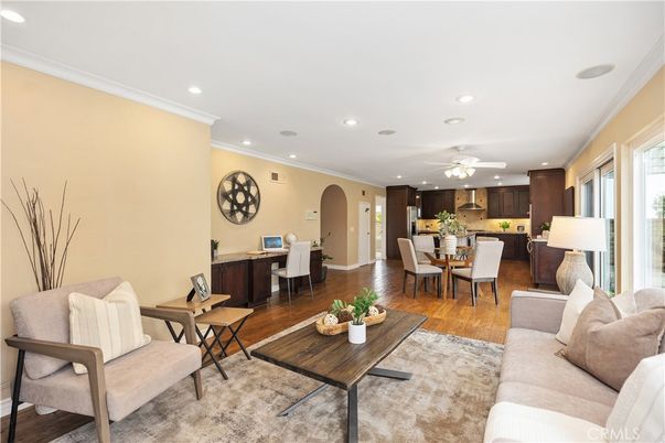 Home Office, Interior, Kitchen, Living room, Recessed Lighting, Wood Texture Flooring