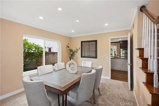 Dining room, Interior, Recessed Lighting, Wood Texture Flooring