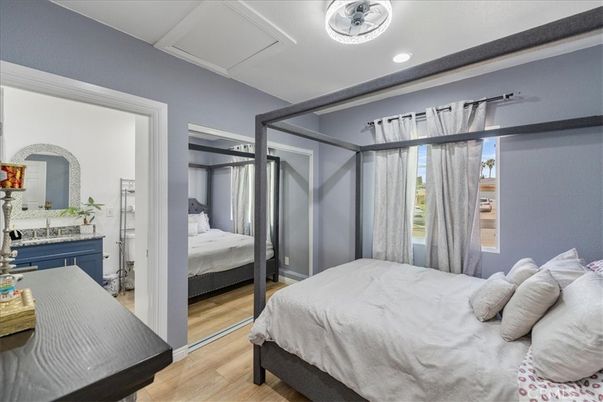 Bedroom, Interior, Recessed Lighting, Wood Texture Flooring