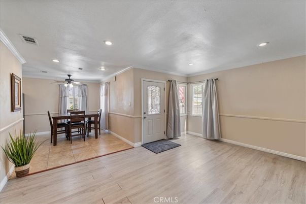 Dining room, Interior, Recessed Lighting, Wood Texture Flooring