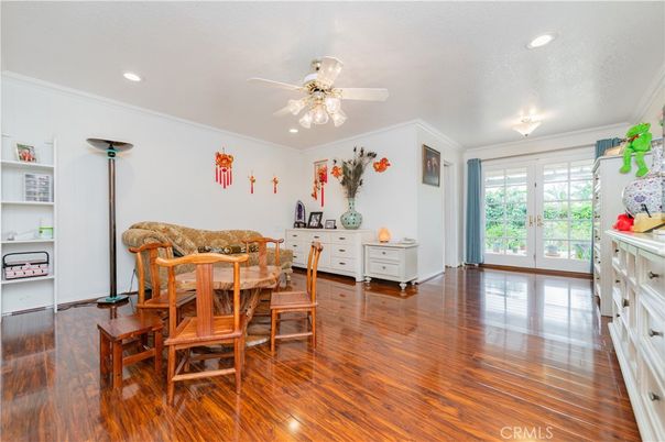 Dining room, Interior, Recessed Lighting, Wood Texture Flooring