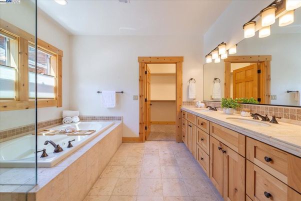 Bathroom, Dual Sink Vanities, Interior, Recessed Lighting, Tile Countertops