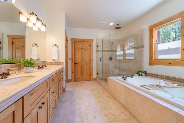 Bathroom, Dual Sink Vanities, Glass Shower, Interior, Recessed Lighting