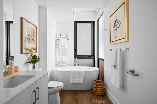 Bathroom, Free Standing Baths, Interior, Wood Texture Flooring