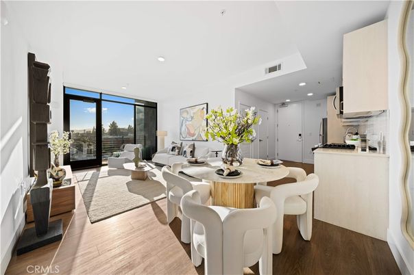 Dining room, Interior, Kitchen, Living room, Recessed Lighting, Wood Texture Flooring