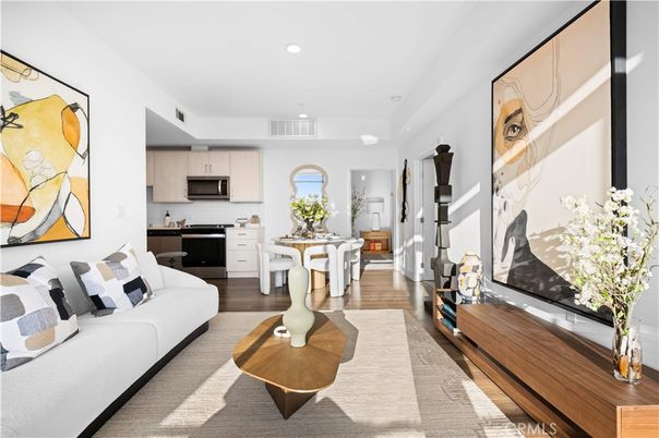 Interior, Kitchen, Living room, Recessed Lighting, Stainless Steel Appliances, Wood Texture Flooring