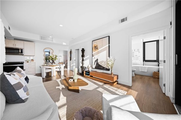 Interior, Kitchen, Living room, Recessed Lighting, Wood Texture Flooring