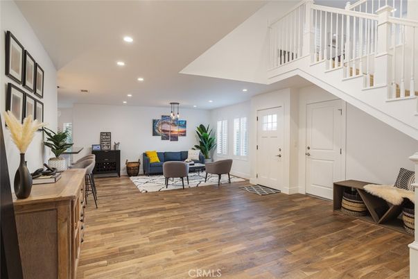 Dining room, Interior, Living room, Recessed Lighting, Wood Texture Flooring