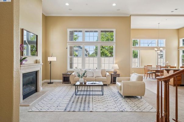 Chandelier, Dining room, Fireplace, Interior, Living room, Recessed Lighting
