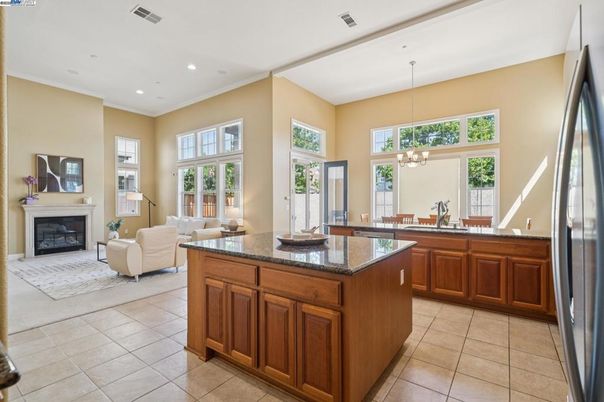 Chandelier, Fireplace, Interior, Kitchen, Living room, Recessed Lighting